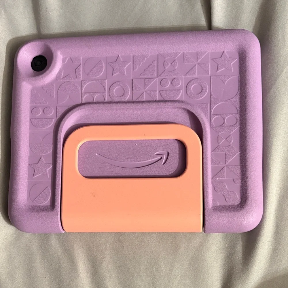Child-Friendly Purple Tablet Case with Peach Stand
